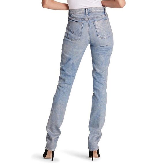 New Hudson | Holly High-Rise Straight-Leg Metallic Acid Wash Jeans - Picture 1 of 10
